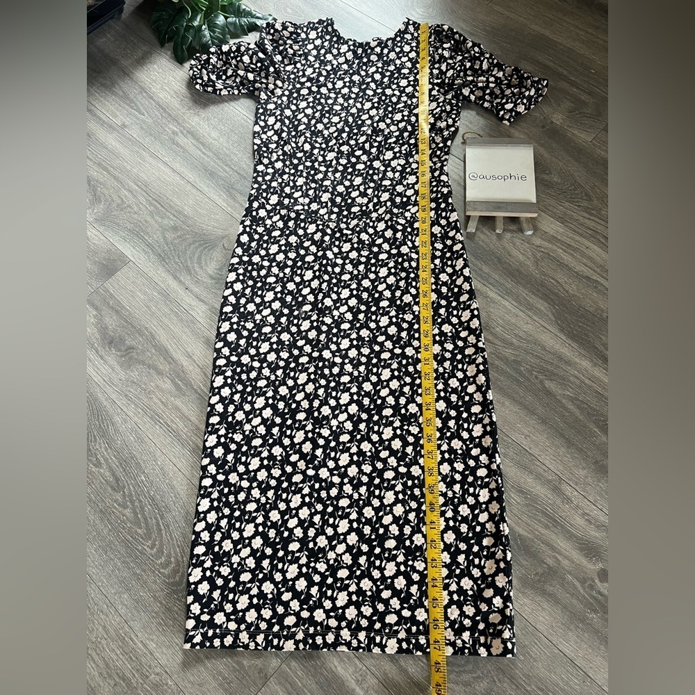 Free People Rosie Stretch Knit Floral Puff Sleeve Cutout Midi Dress. Size M - Picture 15 of 15